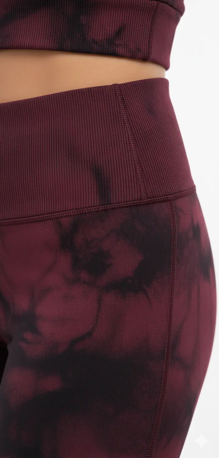 Kadın Bordo Batik Tayt Takım | Yüksek Bel Toparlayıcı Sporcu Taytı ve Yarım Fermuarlı Uzun Kollu Crop Top Set | Dikişsiz Yoga & Fitness Giyimi - Görsel 3