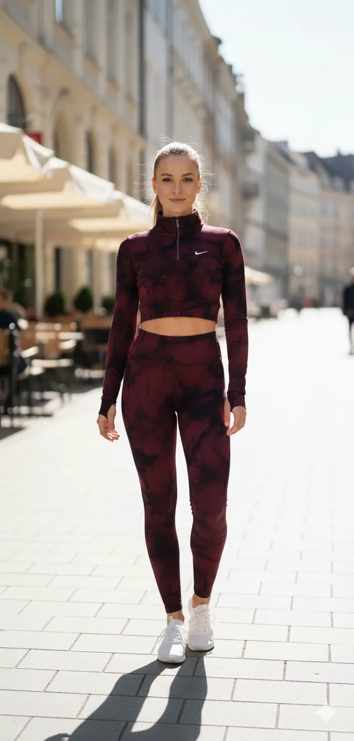 Kadın Bordo Batik Tayt Takım | Yüksek Bel Toparlayıcı Sporcu Taytı ve Yarım Fermuarlı Uzun Kollu Crop Top Set | Dikişsiz Yoga & Fitness Giyimi - Görsel 10